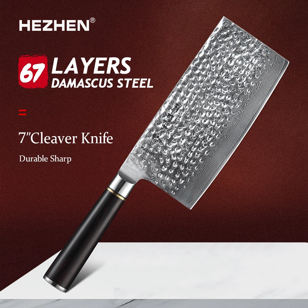 

HEZHEN 7 Inch kitchen Knife 67 Layers Damascus Steel Premium Ebony handle Sharp And Durable Kitchen Cook Knife