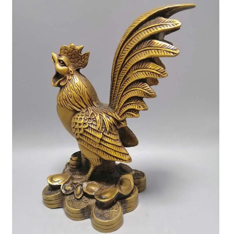 

Old pure copper decorative rooster Brass decoration craft golden chicken Feng Shui fashion cock Yuanbao wealth Statue ornaments