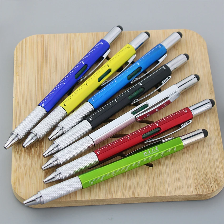 6 in1 Multifunction Ballpoint Pen with Modern Handheld Tool Measure Technical Ruler Screwdriver Touch Screen Stylus Spirit Level