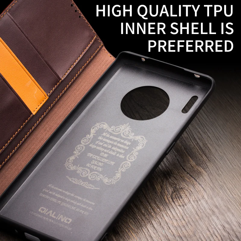 QIALINO Stylish Genuine Leather Flip Case for Huawei Mate 30 Pro Business Style Phone Cover with Card Slots for Huawei Mate 30