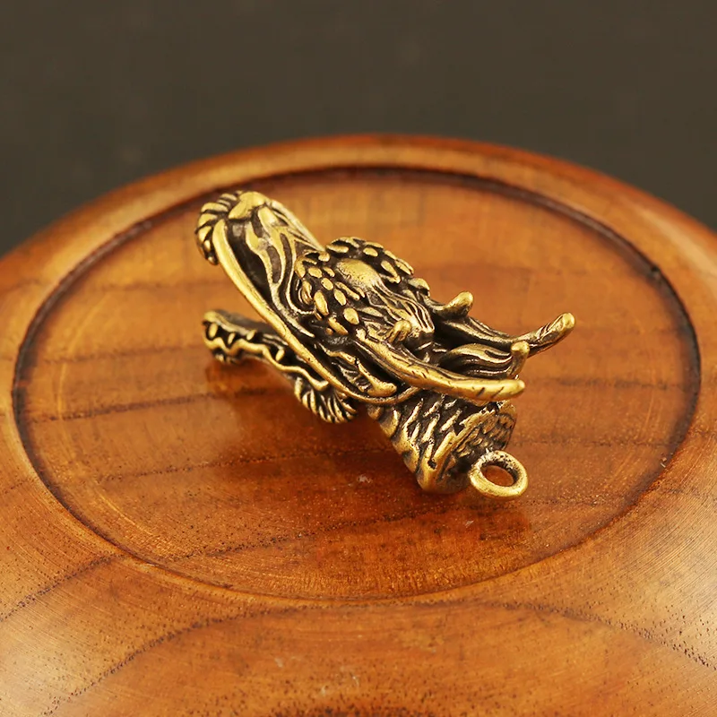 Handmade Bronze Mini Long Horn Dragon Head Key Pendants Car Keychain Charms Vintage Copper Men Women Keyring Bag Pendant Jewelry