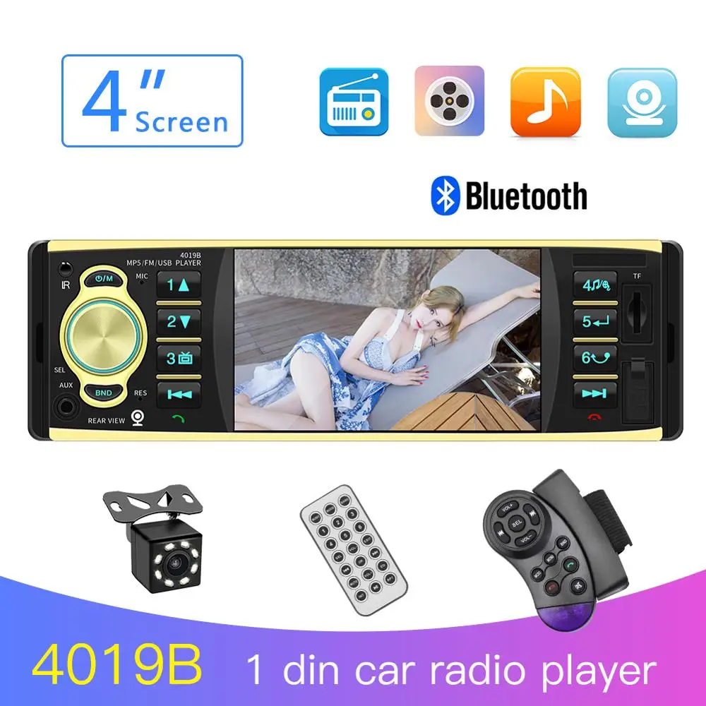 

Car Audio Bluetooth Handsfree Car Radio 4.1"inch HD MP3 MP5 Screen USB/AUX Steering Wheel Control 1 din Stereo Autoraido 4019B