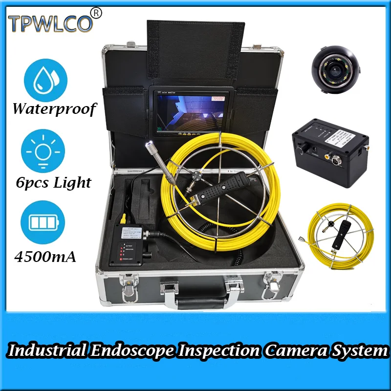 

7" LCD Screen 20m Industrial Endoscope Inspection System DVR Function With 8GB Card 17mm Pipeline Video Camera 12pcs LEDS Lights