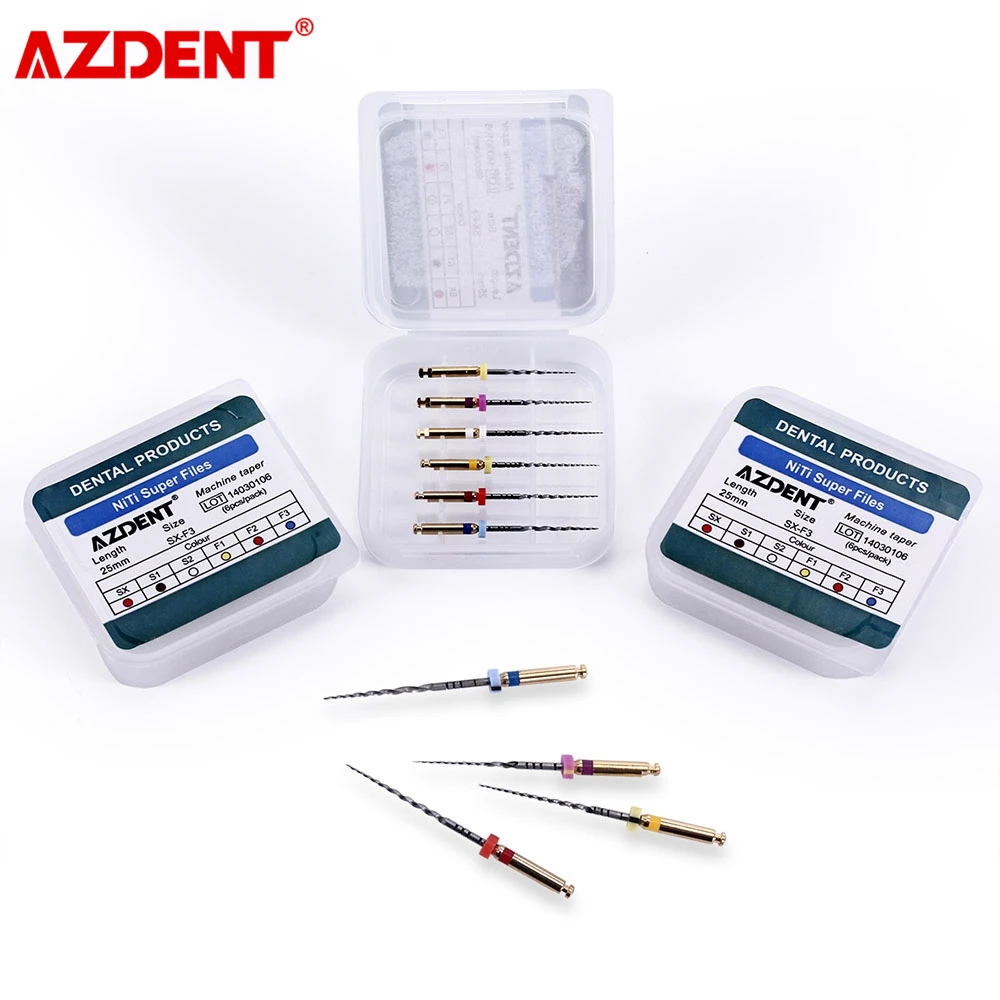 6PCS AZDENT Dental SX-F3 Engine Use NiTi Super Rotary File Machine Taper Dentist Tools Nickel Titanium Metal Root Canal File