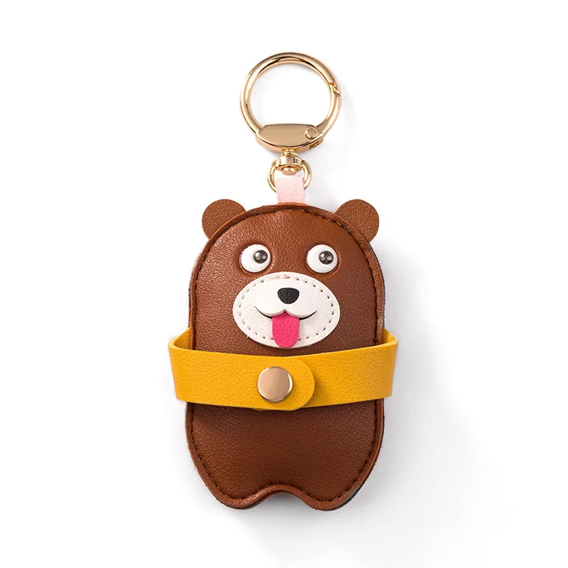 PU Leather Keychain Access Card Case Cartoon Hug Animal Keyring Inductive IC Mini Bag Car Pendant Men Women Couple Gift