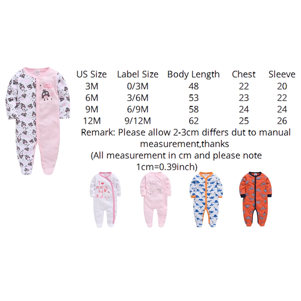 2 pçs/lote macacão de bebê Carters Do Bebê Roupas de Menina Luva Cheia 100% Algodão Dos Desenhos Animados Imprimir Macacão