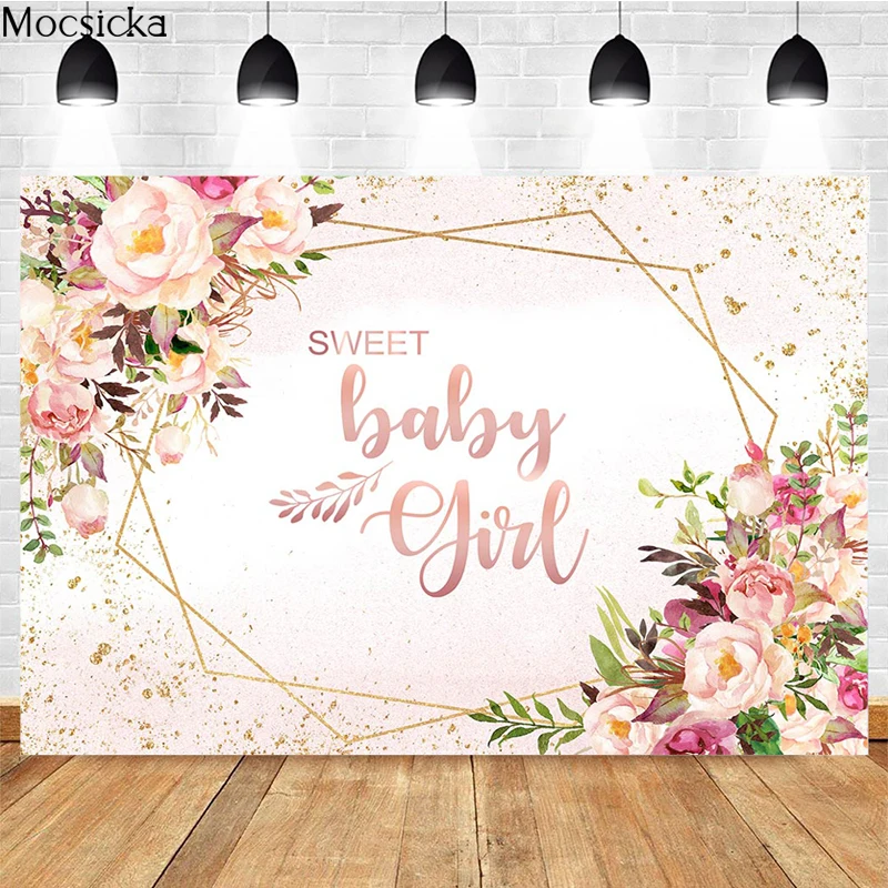 Mocsica – arrière-plan pour photographie de filles, banderole de fond pour photographie de Portrait d'enfant, fleurs roses, points dorés, accessoires de décoration