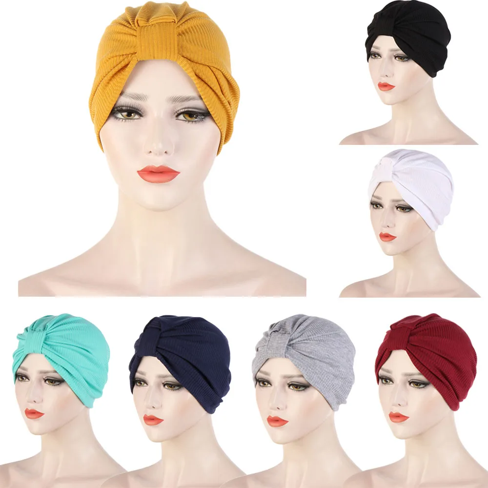 

Trendy Solid Color Lady Turban Bonnet Soft Stretch India Wrap Head Scarf Knot Inner Hijabs for Women Muslim Headdress Hijab Cap