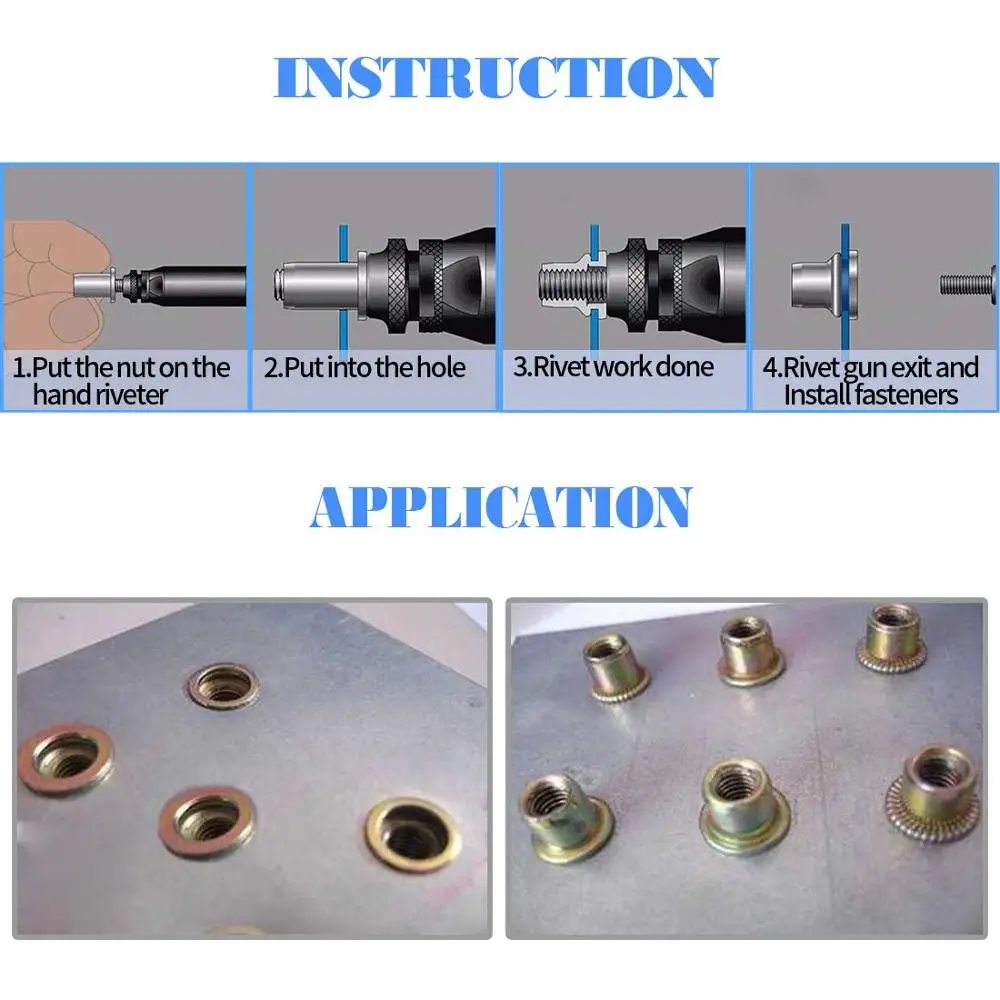 ZONSANTA Rivet Nuts M3 M4 M6 M8 M10 M12 Flat Head Carbon steel Nutser Set Perforated Nut Threaded Insert Riveting Dropping