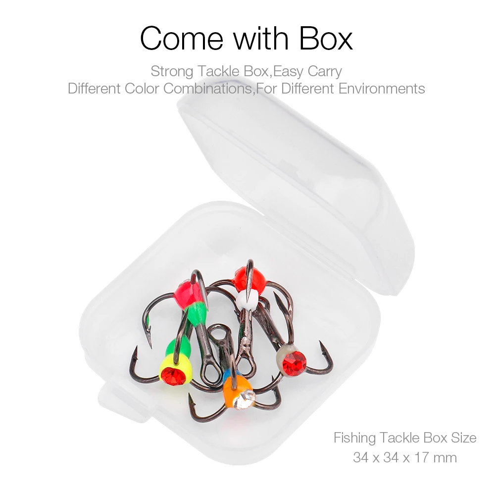 خطافات صيد موازن 5 قطع من تريهوك 8 # 10 # 12 # 14 # خطافات من الفولاذ الكربوني لصيد الأسماك في الشتاء معالجة مع علبة بلاستيكية #6