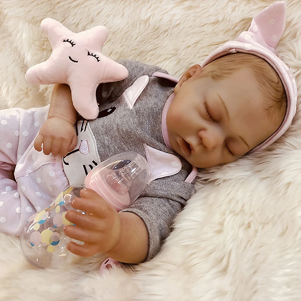 Lifelike Reborn Doll Reborn Baby Doll 19 Inch Hand-Drawing Premie Newborn Boy Hair Lifelike Real Soft Touch Cuddly