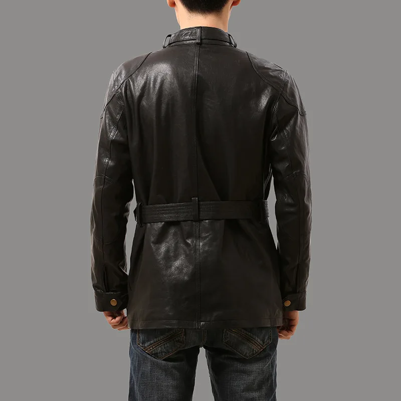 0909 RockCanRoll Big Us Size Genuine Sheep Skin Coat Mens Super Top Quality Long Casual Leather Jacket