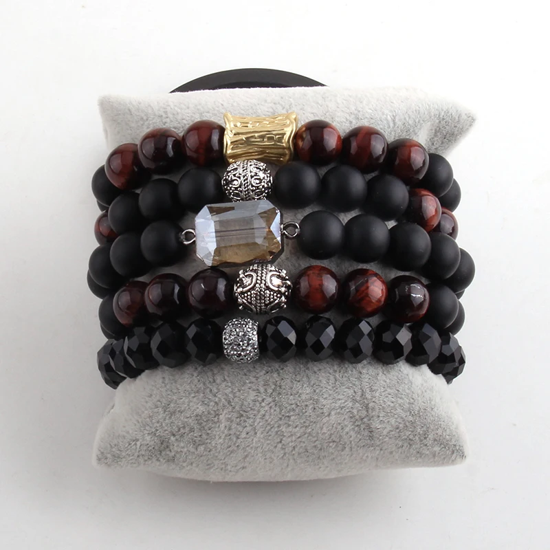RH Fashion Jewelry Beautiful Beaded Bracelet Set Natural Stone Cubic Zircon Ball Crystal Pave Wristband bangles