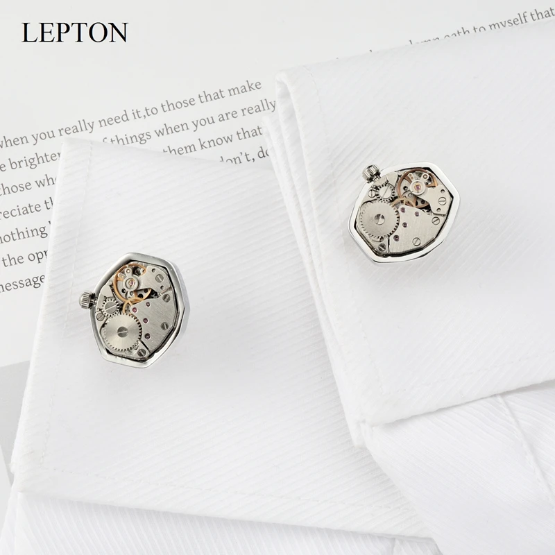 Hot Non-Functional Watch Movement Cufflinks Stainless Steel Steampunk Gear Watch Mechanism Cuff links for Mens Relojes gemelos