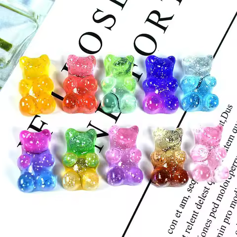 20pcs/Lot Mini Resin Gummy Bear Flatback Cabochon Gradient Glitter Christmas Applique Ornament Craft DIY Earring Accessories