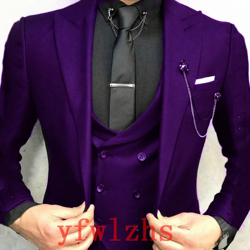 

Handsome One Button Groomsmen Peak Lapel Groom Tuxedos Men Suits Wedding/Prom Best Blazer ( Jacket+Pants+Vest+Tie) B382