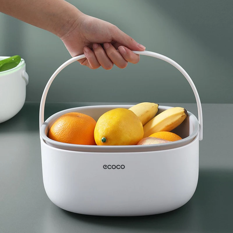 ECOCO Portable Double Drain Basket Bowl Washing Kitchen Strainer Noodle Vegetable Fruit Basket Washing Cleaning Colander Tool