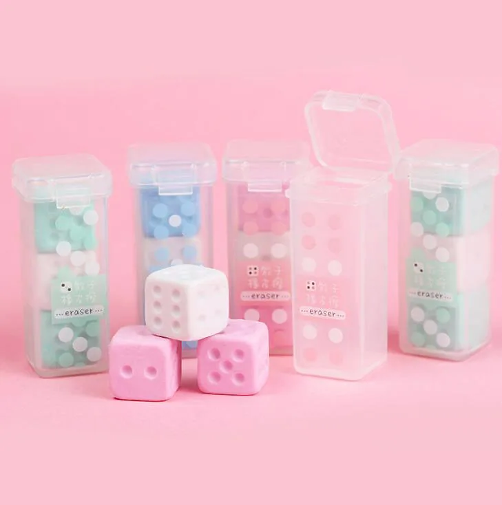 3pcs/box/set Novelty Dice Shaped Erasers 3 Candy Color Eraser Kawaii Stationery School Office Supplies(ss-707)