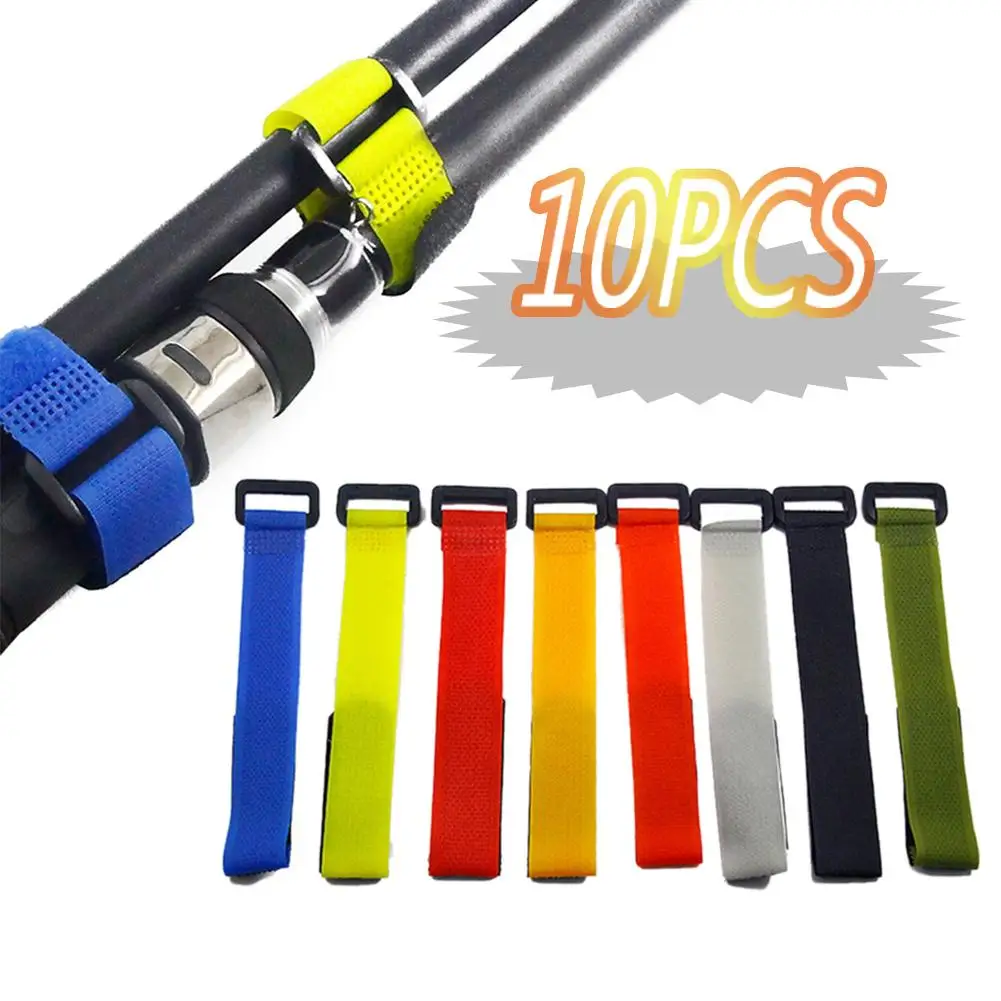 10Pcs Fishing Rod Tie Holder Strap Suspender Fastener Hook Loop Ties Belt Fishing Rod Strapping Wrap Magic Tape Bands Belt Strap