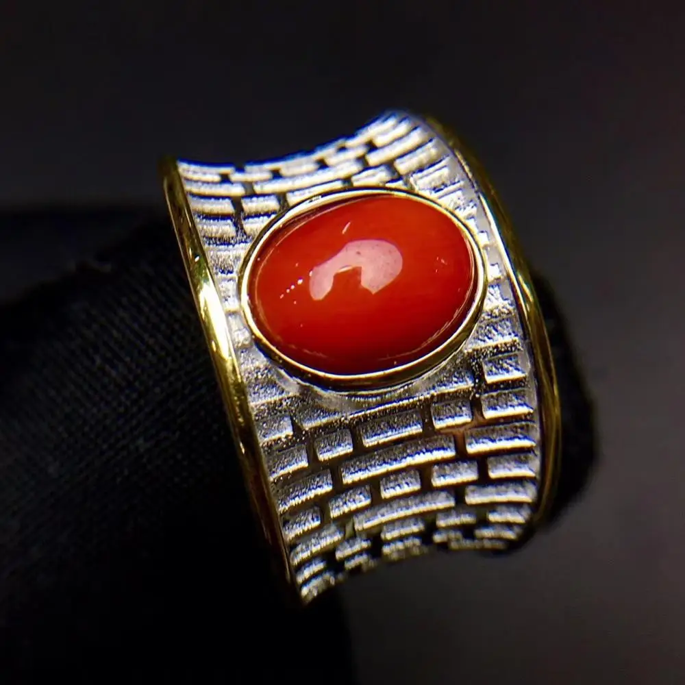 KJJEAXCMY-925 Sterling Silver Ring for Men and Women, Inlaid Natural Red Coral, Exquisite Support Detection, Fine Jewelry, New view 4
