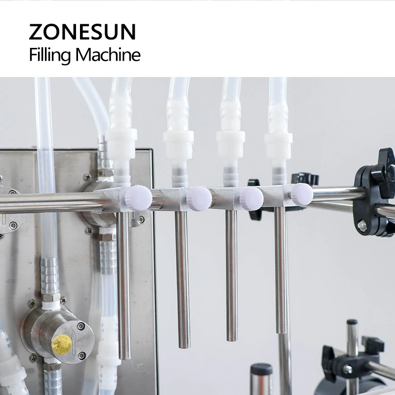 ZONESUN 4 رئيس منضدية التلقائي العطور زيت طبيعي زجاجة سوائل حشو المغناطيسي مضخة المياه ماكينة تعبئة العصير