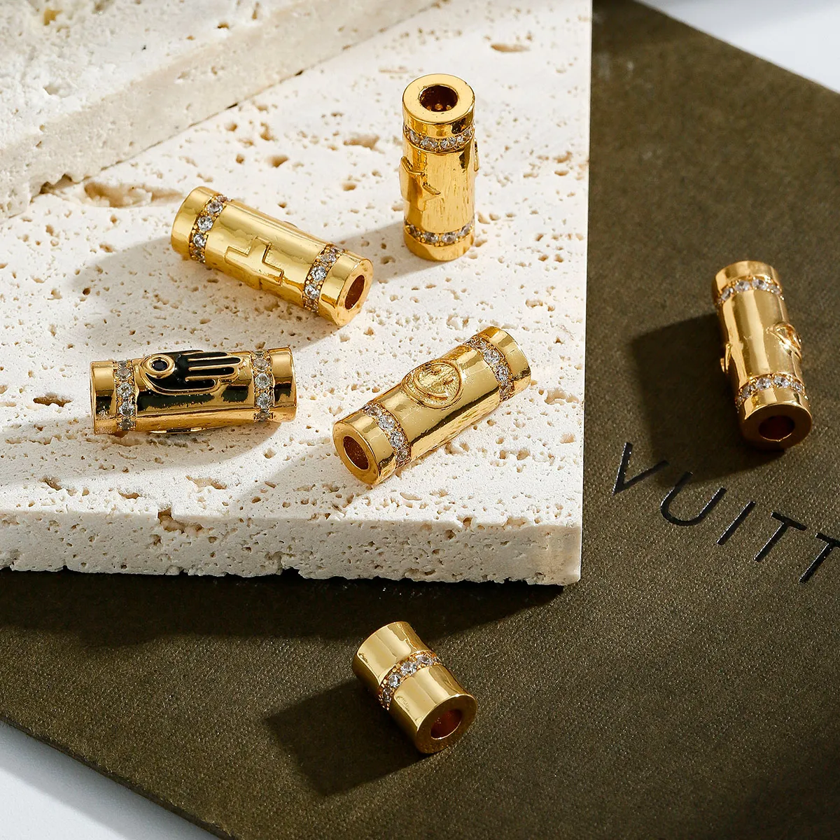 Love Amour Happy Dream Bullet Hexagonal Beads Tube Spacor Enamel Metal Brass Based Hand knotting Making Supplies Men's Bead