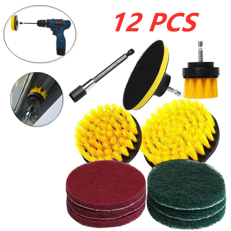 

12Pcs/Set Tile Grout Power Scrubber Cleaning Electric Drill Brush Head Tub Cleaner Combo Scrub Floor Wall Cleaning Brush Set