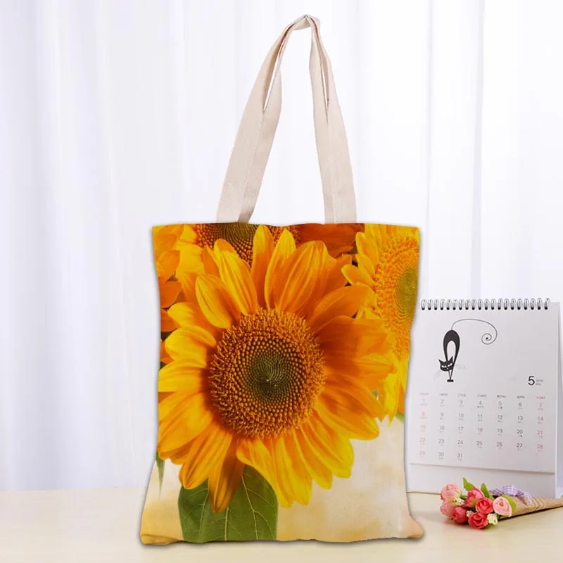 New Arrival Sunflower Bag Foldable Shopping Bag Reusable Eco Large Unisex Canvas Fabric Shoulder Bag Tote 0918