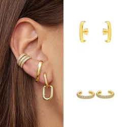 CRMYA Gold Silver Filled Clip Earrings For Women Vintage Irregular Big CZ Zircon Stud Earring Ear Cuffs Men Jewelry Wholesale