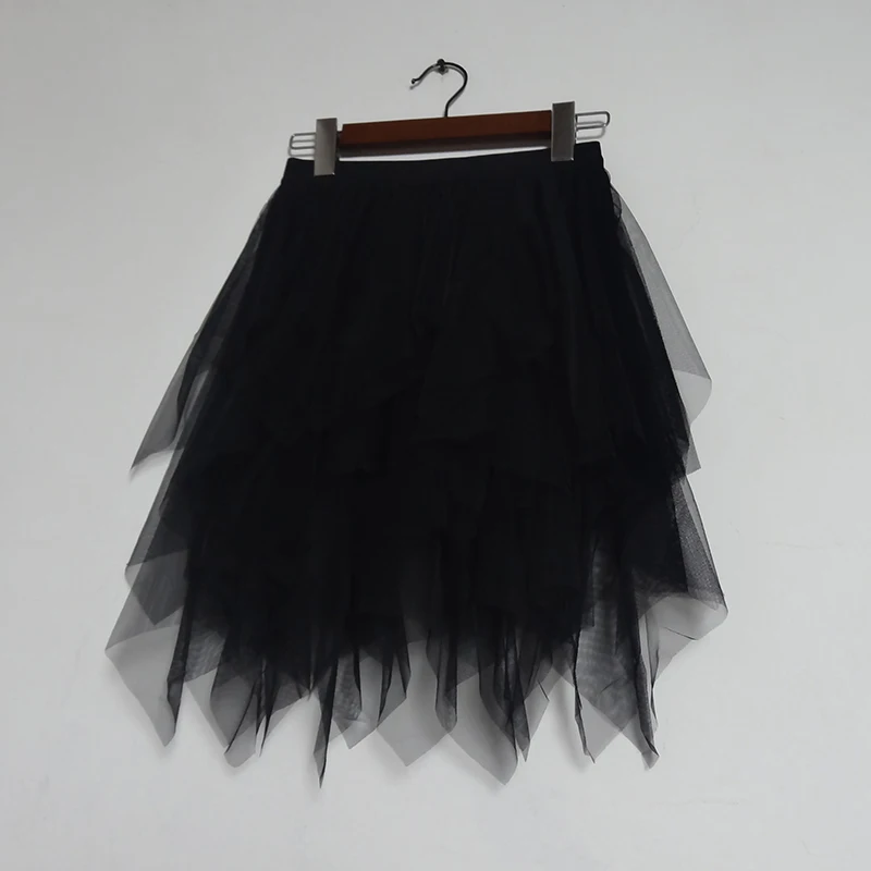 Tulle Skirts Women New Korean Fashion High Waist Mesh Skirt Asymmetrical Pleated Midi Skirt Female Mid-calf Skirts Womens 2024