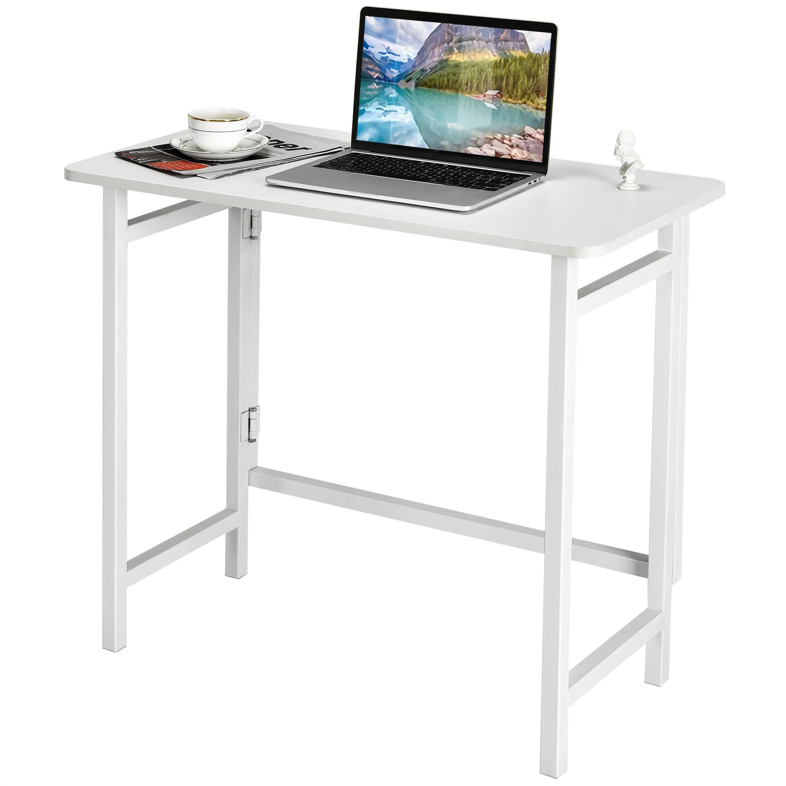 Golpus Modern Folding Table Office Computer Desk PC Laptop Writing Table Home Office Workstation White Portable Table HW65704WH