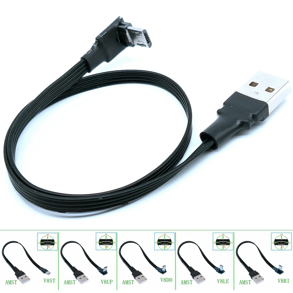 5CM Up Down Links Haaks 90 Graden USB Micro USB Male naar USB male Data Charge connector Kabel 20cm 50cm voor Tablet 5ft 1m