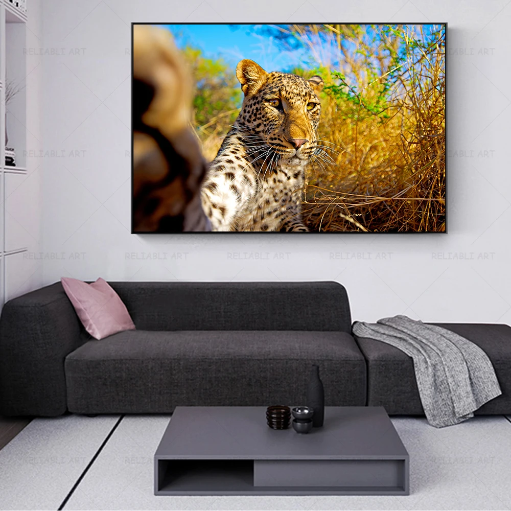 African Wild Animals Selfie Leopard Lion Canvas Painting Art Funny Animals Pictures Wildlife Posters and Prints for Living Room