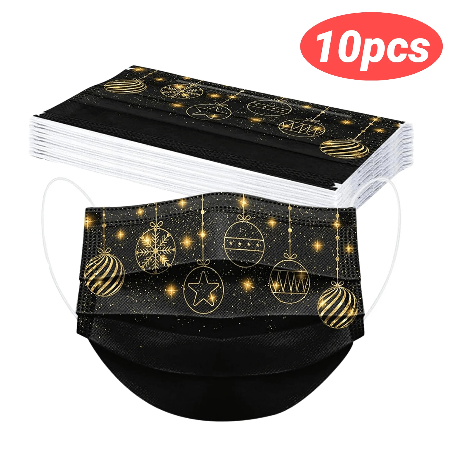 10pcs Adults Christmas Disposable Mask Mascarillas Unisex Gold Elk Print Black Mask 3layer Facemask Mascherine cubrebocas 