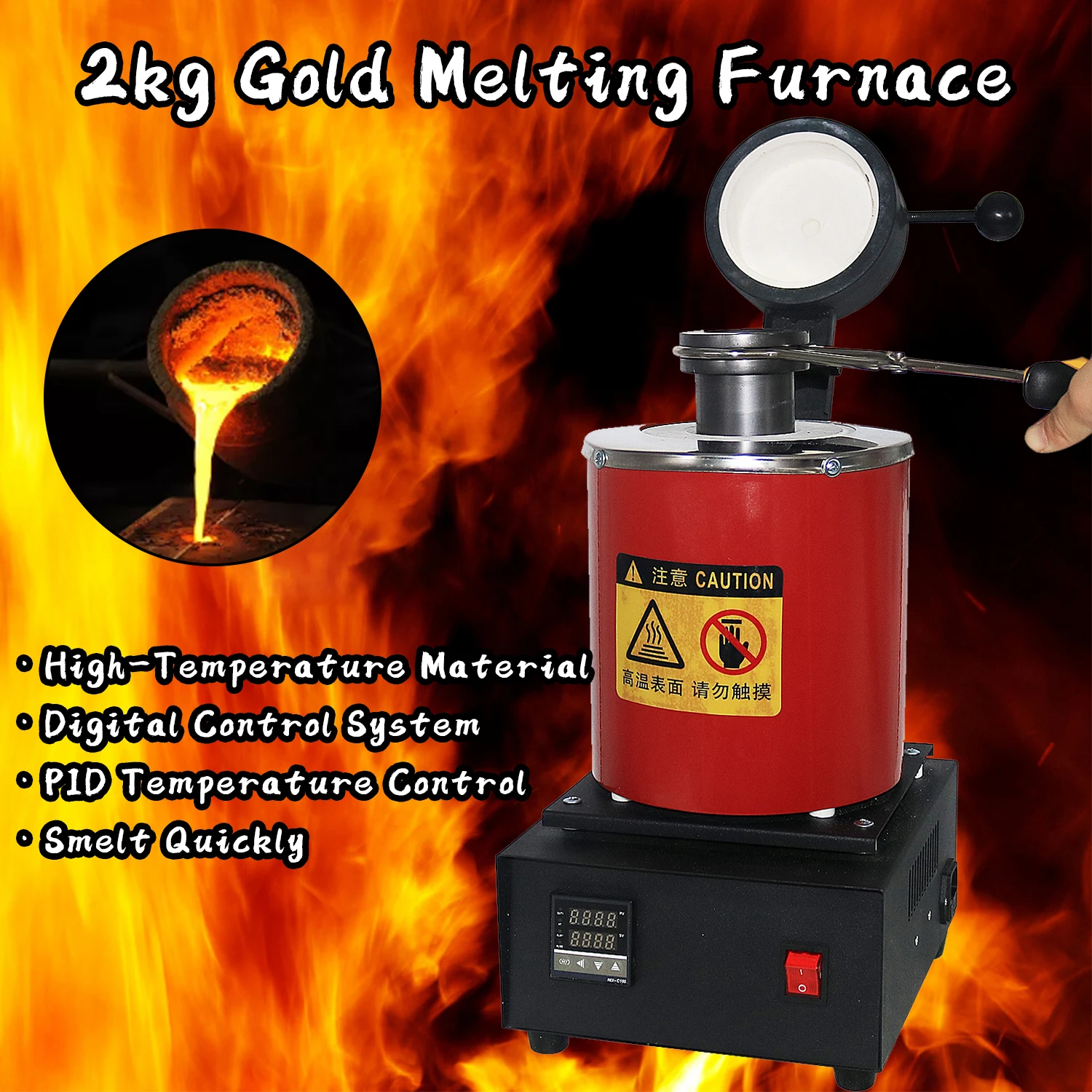 2KG Small Mini Metal Digital Melting Furnace Machine For  Heating Casting Refining Metals Gold Silver Jewelry Casting Tool 1400W