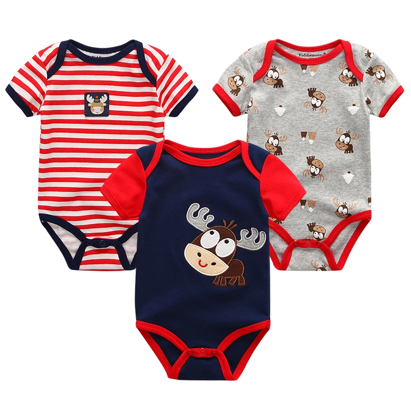 Baby Boy e Girl\'s Soft Macacões, Roupa recém-nascida Set, Bodysuit Toddler, Kiddiezoom Roupas, Macacão infantil, 0-12M, 100% Algodão, 3 Pcs