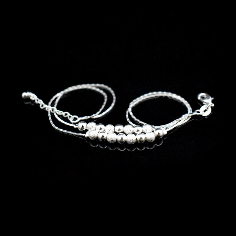 Hot Sale Double Layer Ball Bead Women Anklet 925 Sterling Silver Frosted Beads Pendant Foot Chain Beach Anklets Bracelet Jewelry