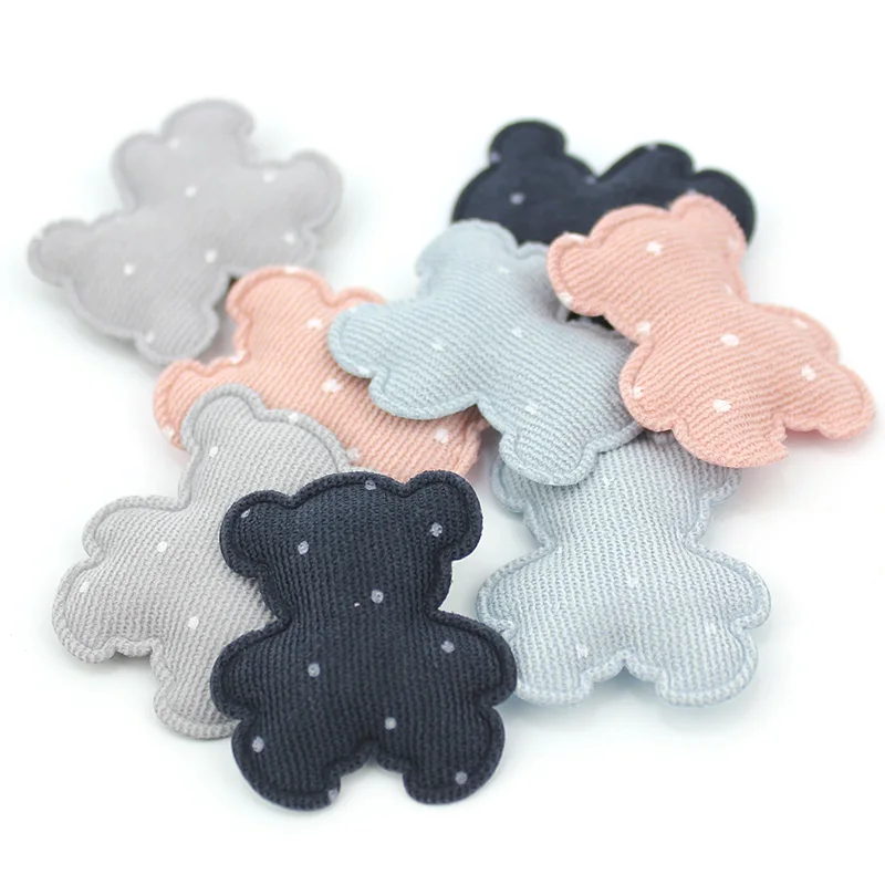 40Pcs 3*3.5cm Dot fabric Bear Padded Appliques for Baby\'s Hair Clip crafts Headwear Decoration jewelry Accessories wholesale