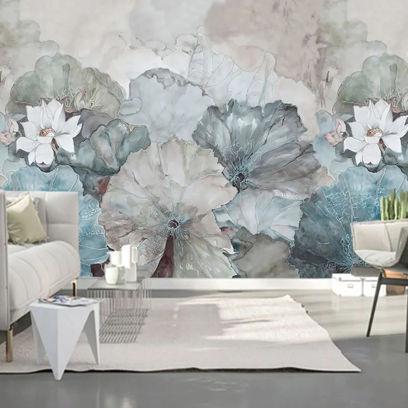 Custom 3D Wall Murals Wallpaper Chinese Style Hand Painted Lotus Decoration Wall Painting Living Room Dining Room Bedroom Flower