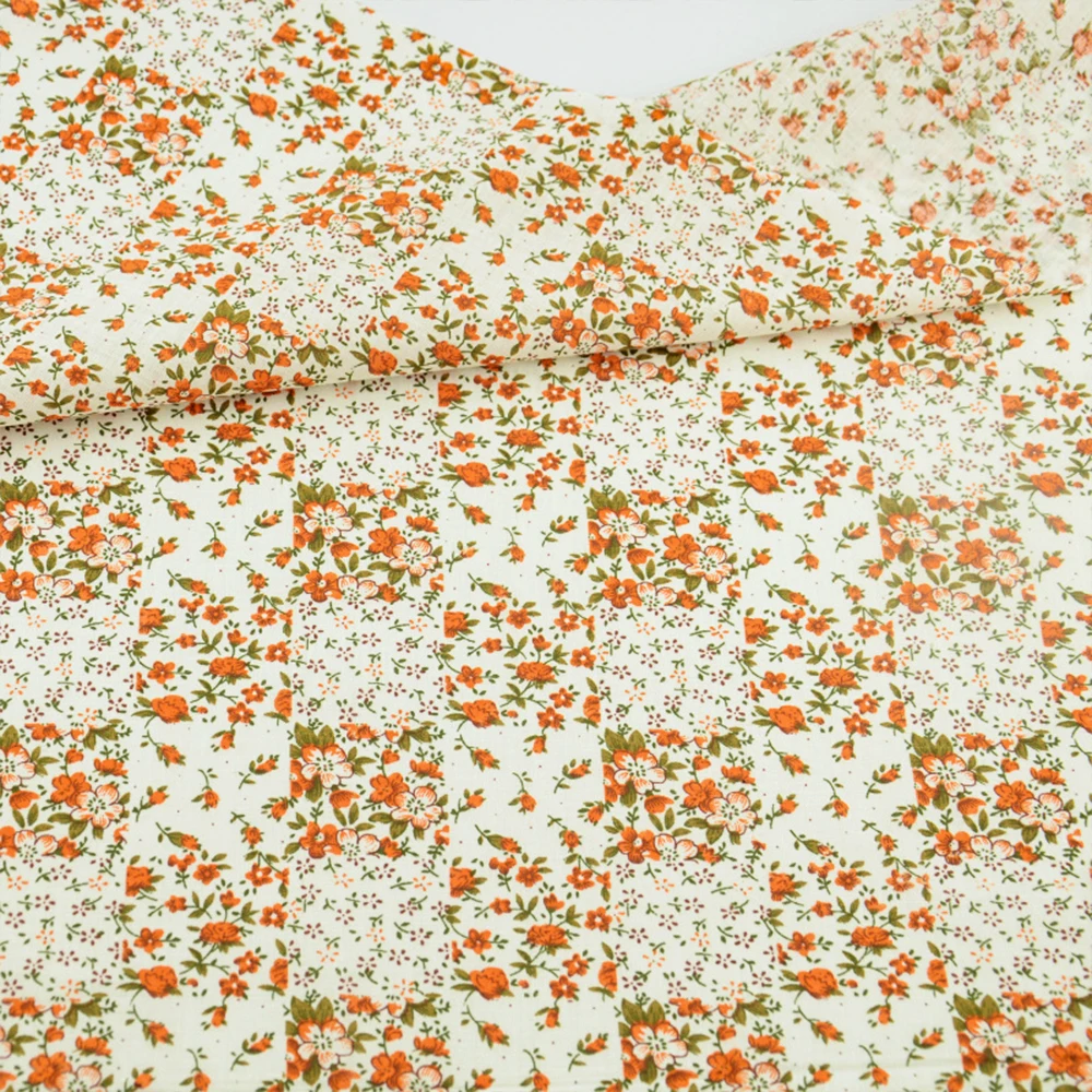 Orange Flowers Design Restoring Ancient Ways Cotton Plain Fabric Sewing Clothing Patchwork Art Work Telas Tecido Tissue Curtain