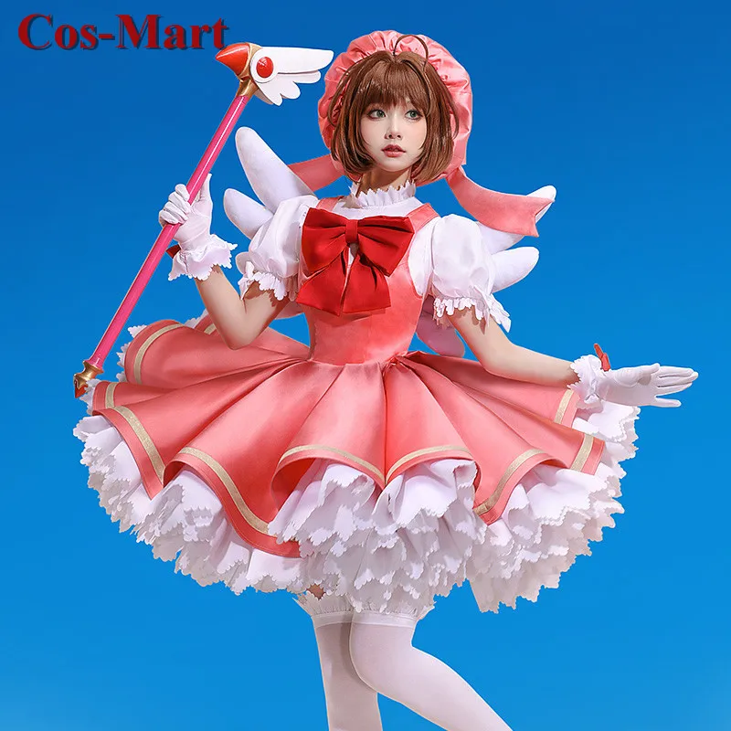 Cos-Mart Hot Anime Cardcaptor Sakura Cosplay Costume Pinky White Gorgeous Sweet Combat Dress Activity Party Role Play Clothing