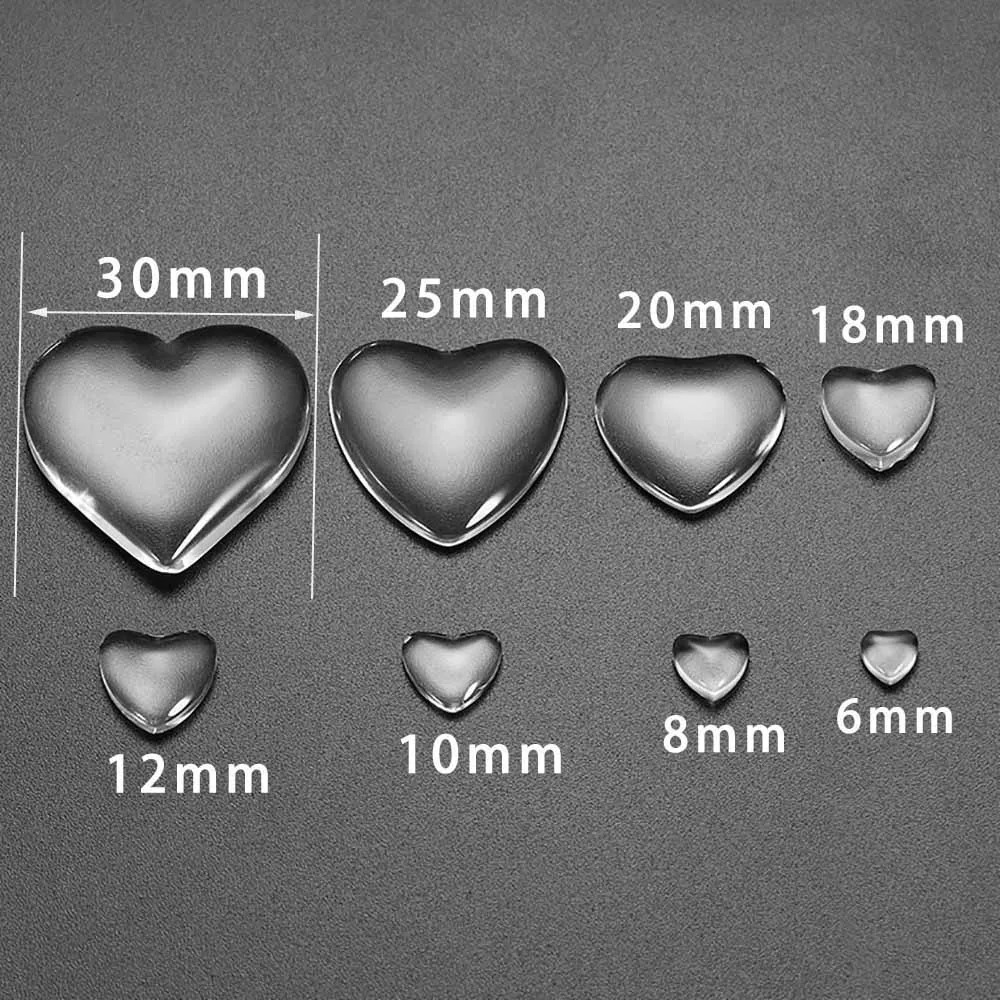 10-50pcs/lot Size 6-30mm Heart Glass Cabochon Cameo Transparent Clear Flat Back Crystal Cabochon For Jewelry Making Accessories