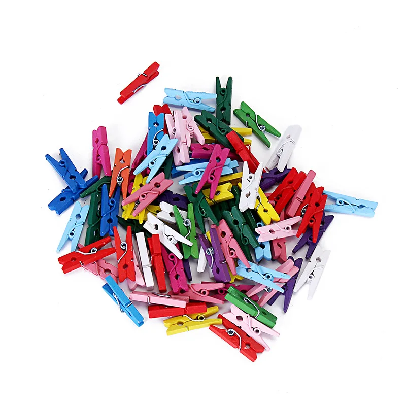 100 Pcs Random Mini Colored Spring Wood Clips Clothes Photo Paper Peg Pin Clothespin Craft Clips Party Decoration