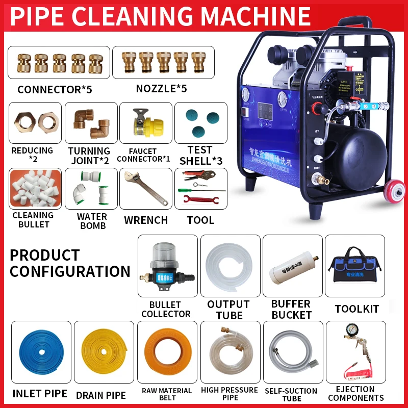 Household pipe cleaning machine 1600W automatic multifunctional geothermal tap water pipe cleaning intelligent commercial