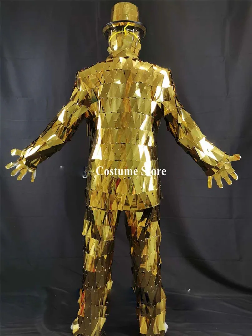 Silver Mirror robot dance costumes Gold color mirror men suit club performance catwalk wears  disco show jacket