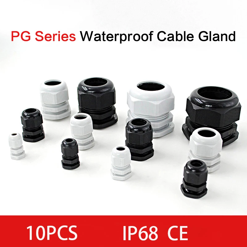 10Pcs Waterproof Cable Gland Nylon Joint IP68 PG7 For 3-6.5mm Plastic Black White PG13.5 Cable Locking Connector PG7 PG19 PG11