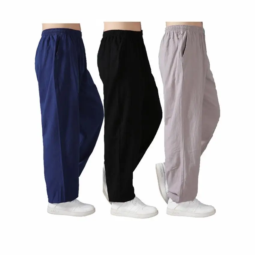 Loose Cotton Linen Pants Men Harem Pants Men Tai Chi Martial Arts Kung Fu Running Pants Yoga Lantern Side Pocket Trousers Male