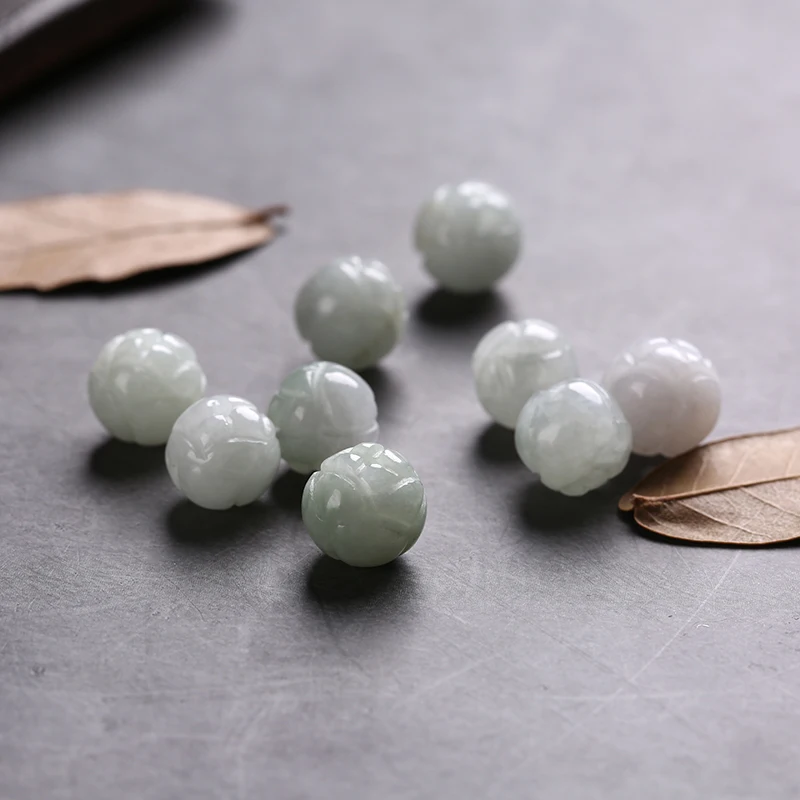 Natural Jadeite Round Lotus Carven Beads 4Pcs 9x9mm Gem Jad E Round Loose Beads Handmade Necklace For DIY Jewelry Making 18015