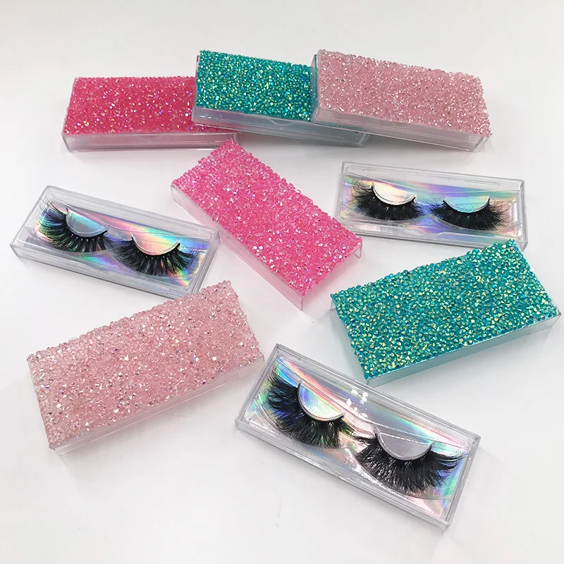 Newest Eyelash Packaging Box Glitter Rhinestone Lash Case for 3D 5D 25mm Mink Eyelashes