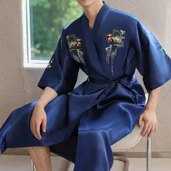 Peignoir kimono brodé pour hommes, vêtements de nuit de style chinois, chemise de nuit décontractée, lingerie en satin, vêtements de salon